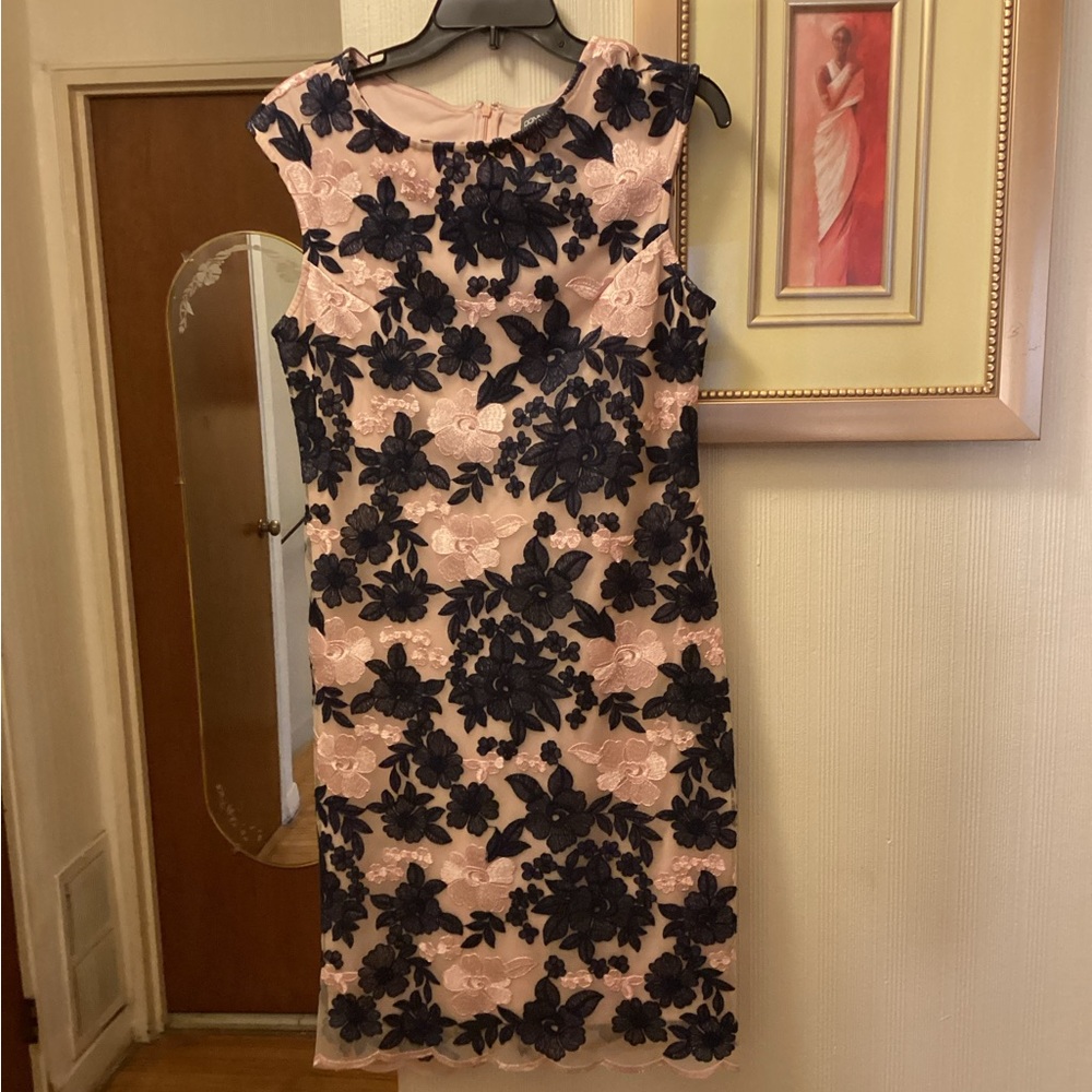 Donna Ricco Pink and Black Floral Midi Dress SZ 6, $35.